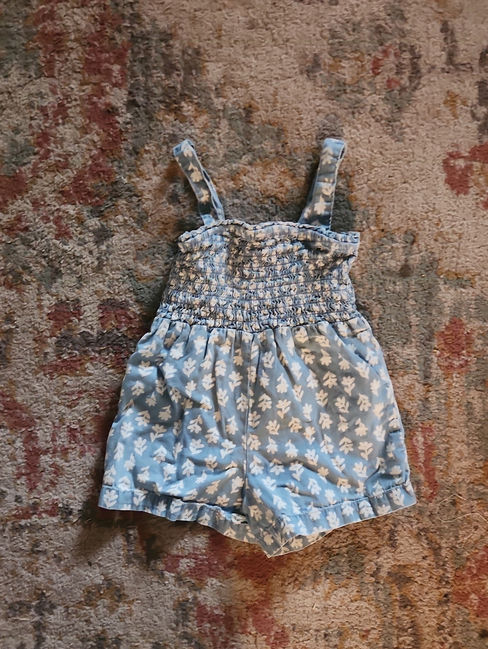 dip Light Blue & White Floral Smocked Romper